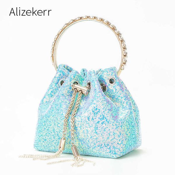 

evening bag color shiny sequin bucket handbags women 2022 new trendy tassel cry