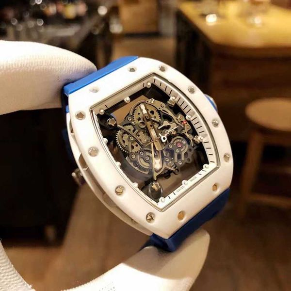 

watch milles business leisure rm055 full-automatic miller watch white pottery blue tape men's ayw, Slivery;black