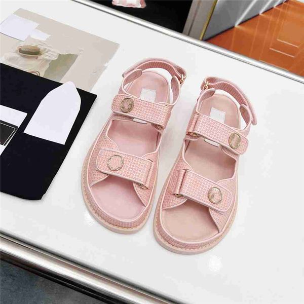 

luxury design sandals 2023 fashion channel women summer high heels leather cross lace up student casual slippers 010-014, Black
