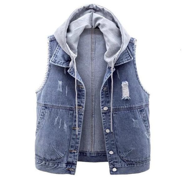

women's vests women's spring summer denim tank removable hooded jacket fashion blue casual sleeveless ultra thin coat tank howdfeo, Black;white
