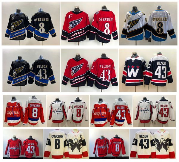 

capitals alexander ovechkin hockey jersey washington tom wilson reverse retro blue white red size s-xxxl, Black;red