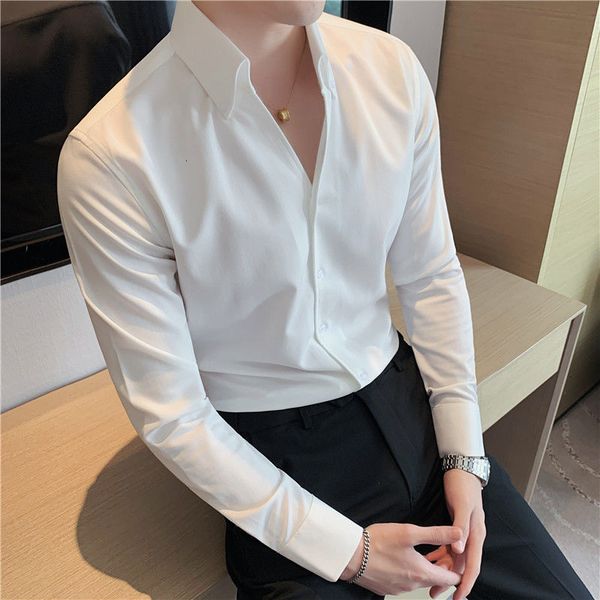 

men's casual shirts british casual slim shirt dress camisa masculina social spring italian v-neck shirt summer men short sleeve simple, White;black