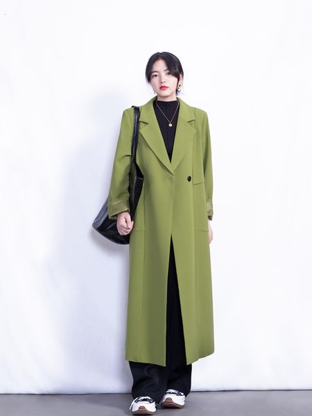 

women's trench coat's ultralong green oversize suit 230329, Tan;black