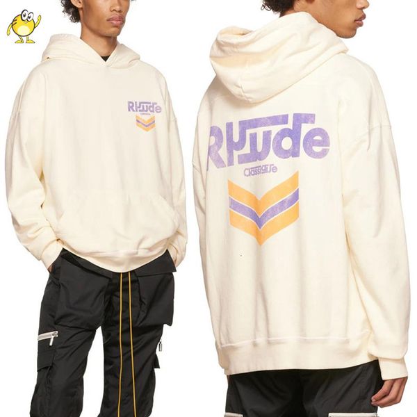 

mens hoodies sweatshirts apricot woman loose clothes purple letter printing streetwear autumn winter washed rhude pullover 230329, Black