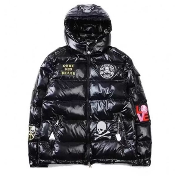 

men's down parkas fashion brands warm ski winter jacket men's designer coat embroidery jackets for men anorak padded parkas thick, Black