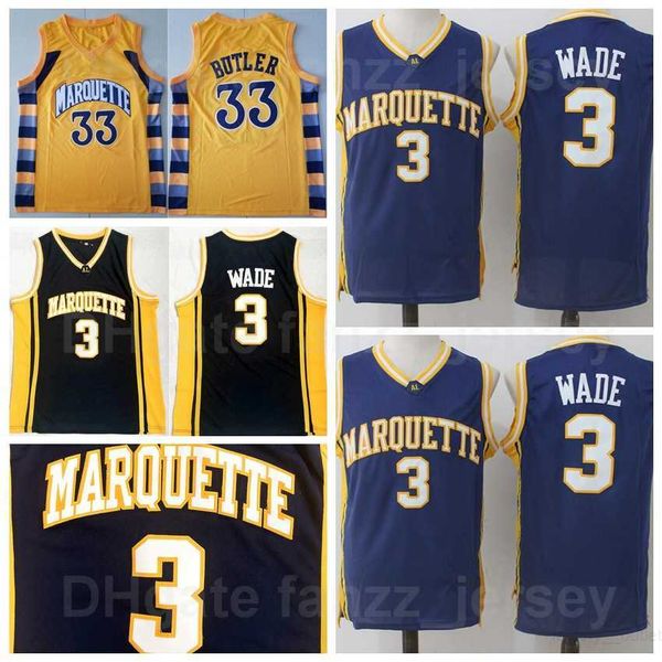 

ncaa basketball marquette golden eagles college 33 jimmy butler jerseys men university dwyane wade 3 navy blue black yellow all stitched for