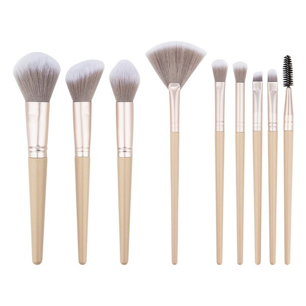 

fashion makeup brushes set 9pcs cream and coffee color soft fiber resin holder eye shadow brushes eyelash brush