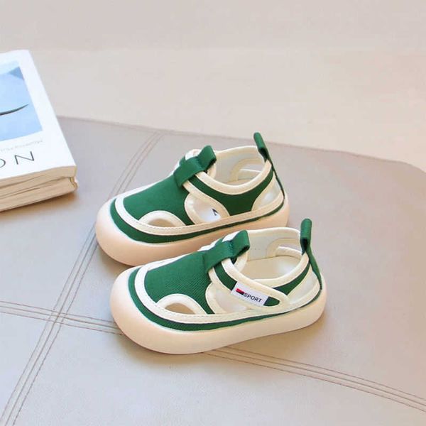

athletic outdoor children's sneakers boy hollow canvas shoes 2022 summer new baby candy color shoes boys and girls breathable small san, Black