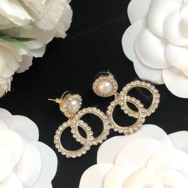 

fashion earings designer brand simple letters luxury women 18k plated diamond crystal rhinestones pearls wedding gifts, Golden;silver