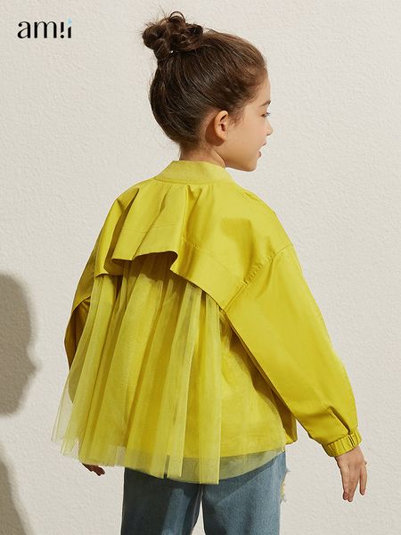

jackets amii kids for 3 12y spring autumn jacket girls casual stand collar long sleeves loose patchwork mesh coat 22170060 230329, Blue;gray