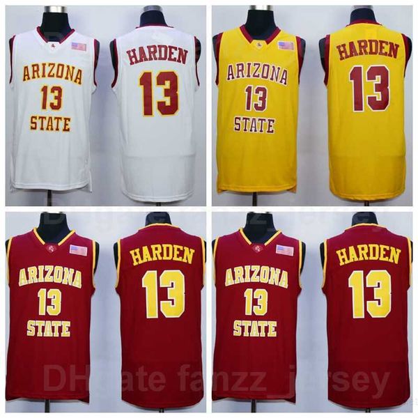 

ncaa arizona state sun devils james harden college jerseys 13 men basketball red white yellow team color university for sport fans breathabl, Black