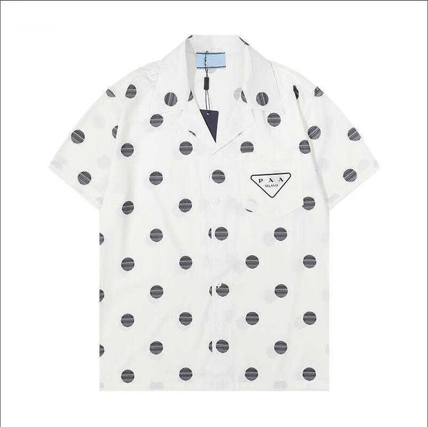 

prad 2023 luxury designer shirts mens fashion geometric print bowling shirt hawaii floral casual shirts men slim fit short sleeve variety #6, White;black