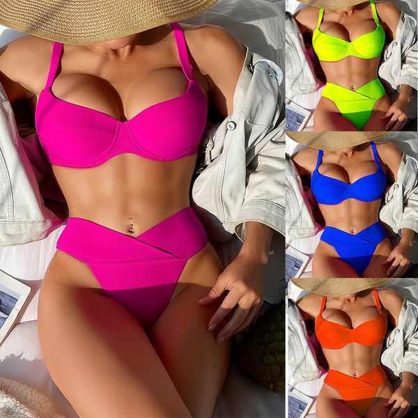 

2023 new bikini solid color swimwear split swimwear, White;black
