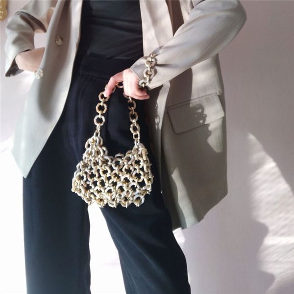 

evening bags fashion women acrylic chain handbags luxury square weave party wedding casual vintage clutch handle 230329