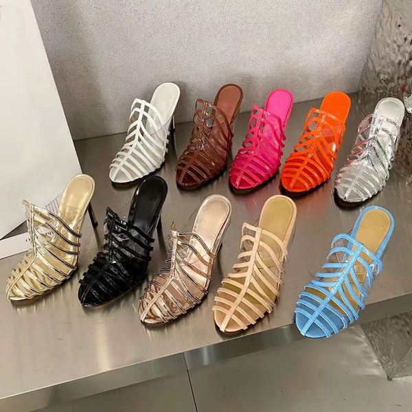 

alevi milano high-heeled sandals knitted hollow thin tape transparent pvc slippers designers party dress shoe .5cm women's luxury fas, Black