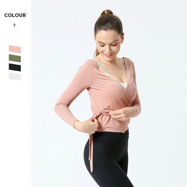 

women's long sleeve yoga t-shirt soft sports luxury sportswear waist tight long sleeve clothing designer ll yoga yoga v-neck t-shirt wa