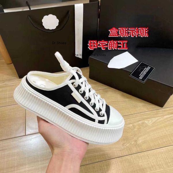 

designer shoes channel women sneakers small fragrant biscuit shoes half trailer women's summer new thick sole canvas shoes women's, Black