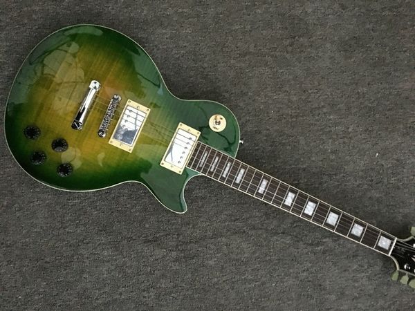 

classic custom shop green lp electric guitar,one piece body and neck with fret binding mahogany solid body guitar