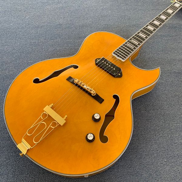 

jazz hollow body electric guitar, rosewood fingerboard, 2 f holes, p90 pickup, high-quality electric guitar, ing