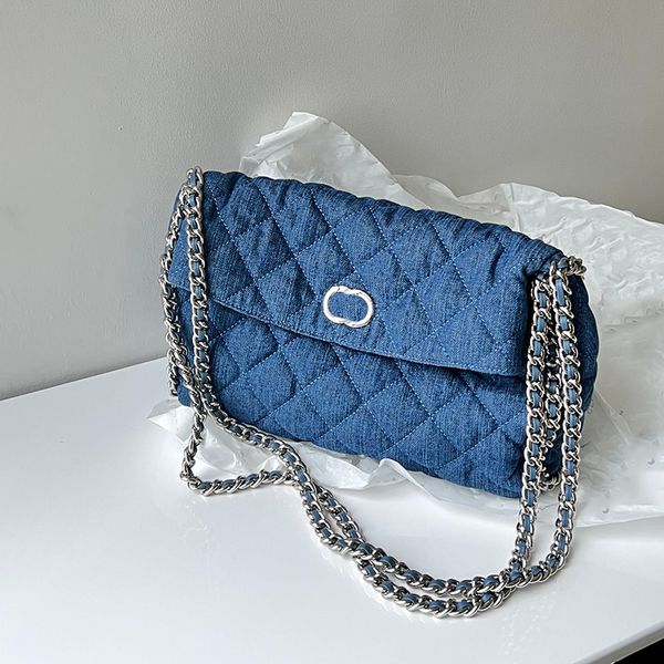 

womens designer vintage denim jumbo shoulder bags silver hardware piping chain tote sacoche classic quilted luxury crossbody large capacity