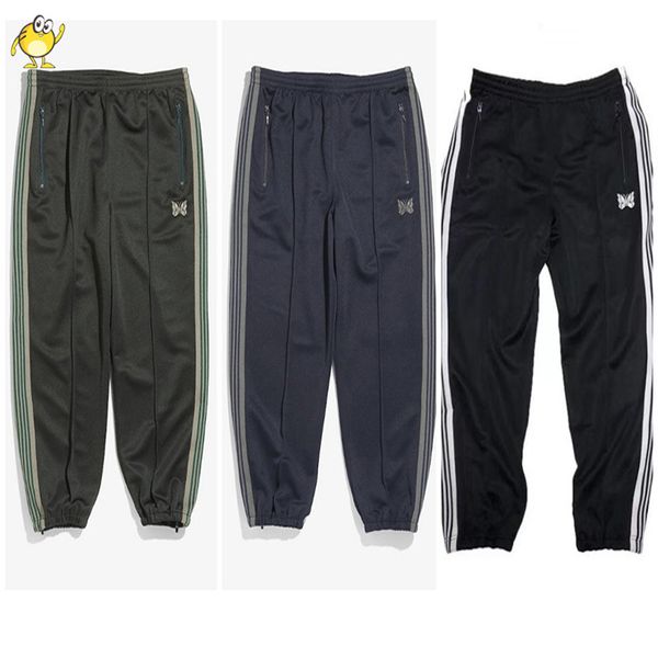 

mens pants spring autumn needles men woman fashion streetwear butterfly embroidery webbing striped 1 1 casual couple awge trousers 230328, Black