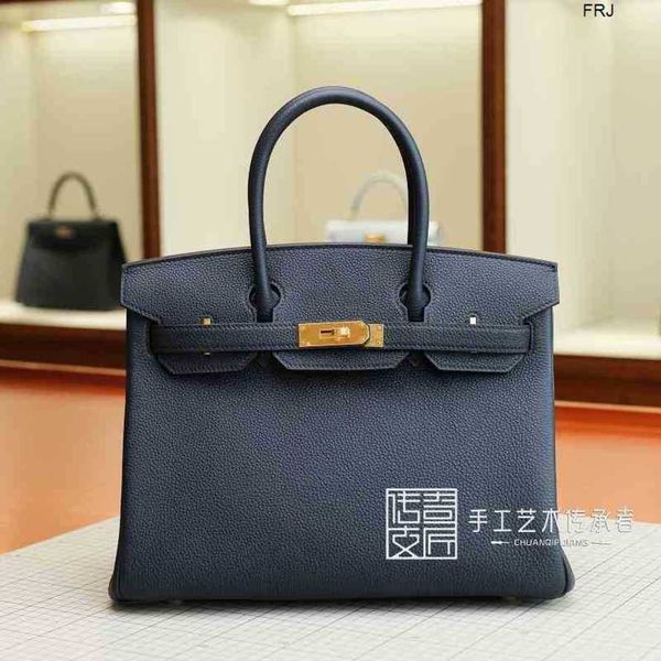 

designer bags birkin handbags have logo birkins womens pure manual wax thread sewing real leather togo midnight blue bk30cm gold buckle frj