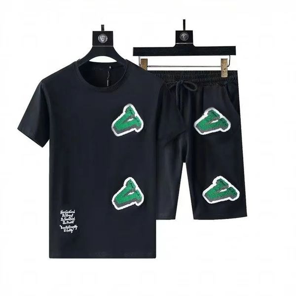 

men t shirt shorts sets men's tracksuits fashion summer casual tracksuits classic letter pattern print sleeve & shorts men mens tracks, Gray