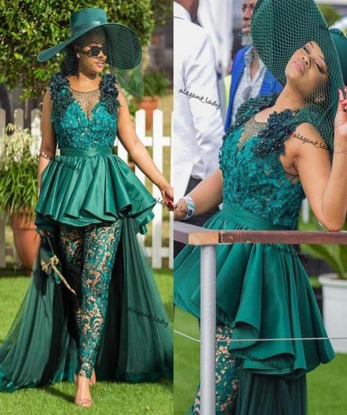 

nigerian african jumpsuit evening dress with handmade flowers lace crystal prom evening party dresses plus size vestidos formale2121223, Black