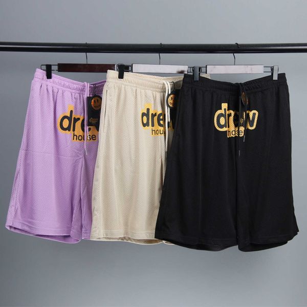 

designer shorts drew smiley face justin bieber matching fog high street men's and women's loose fashion casual beach mesh shorts, White;black