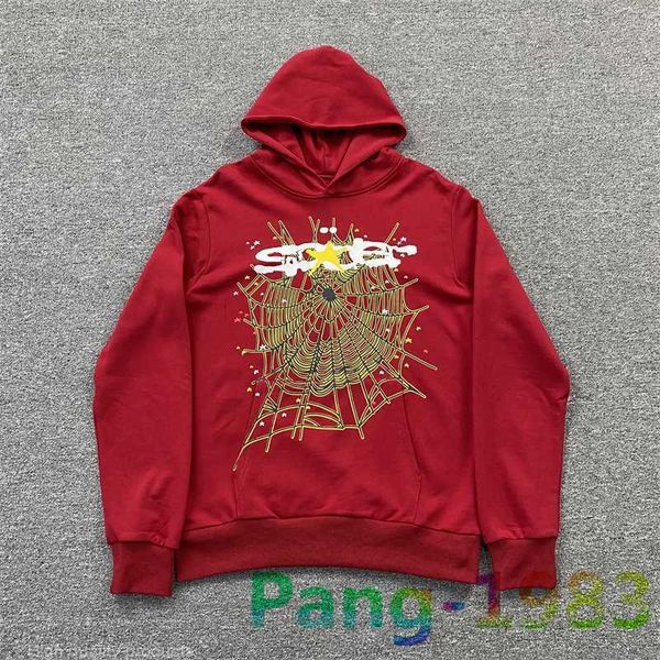 

hoodies sweatshirts spider web print red sp5der 555 hoodie men's women's terry hooded sweatshirt young thug pullover set streetwea, Black