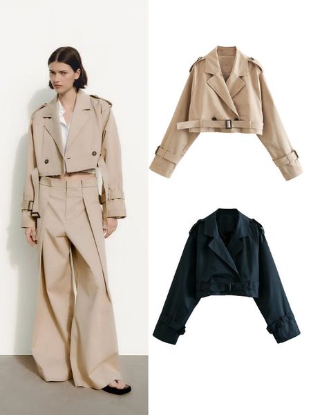 

women's trench coats 2023 spring and summer women's clothing temperament allmatch fashion belt longsleeved casual windbreaker 2303, Tan;black