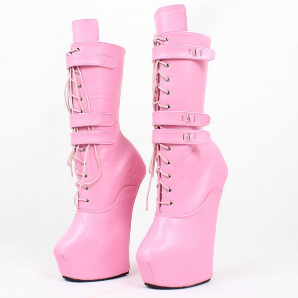 

2023 new pony heelless women knee high boots platform dancing shoes,men cosplay fetish botas 20cm/.8''big size pink customized co, Black