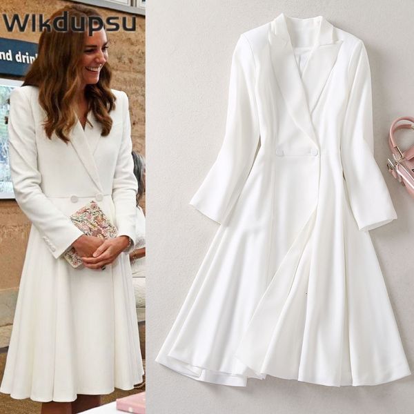 

casual dresses kate middleton dress fashion elegant formal office lady long sleeve white suit coat luxury blazer dress 230329, Black;gray