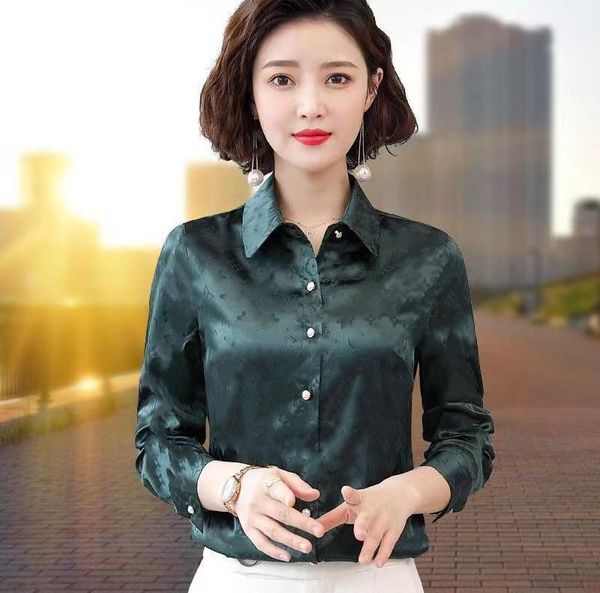 

women's designer blouses fashion long sleeve printed lapel shirt chain print luxury for female puff sleeve dress plus size xxxl, White