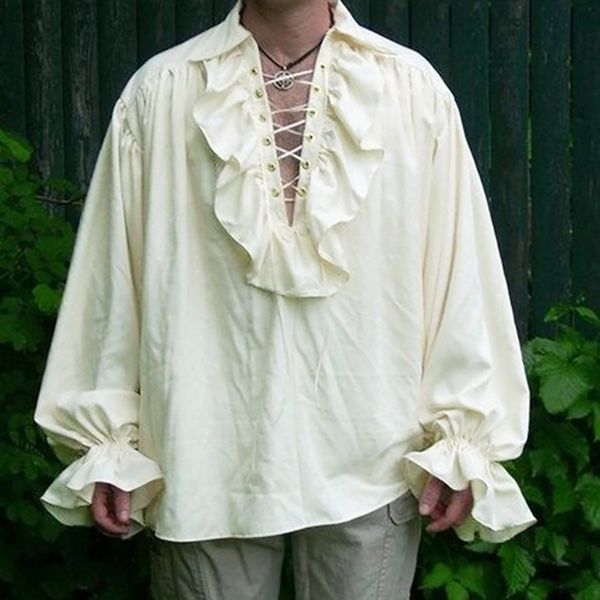 

men's casual shirts white steampunk lace ruffled stand collar long sleeve victorian vintage men gothic renaissance medieval 230329, White;black