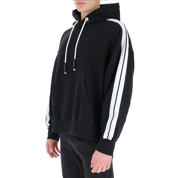 

palm design men's hoodie side stripes men and women's casual couple tide, Black