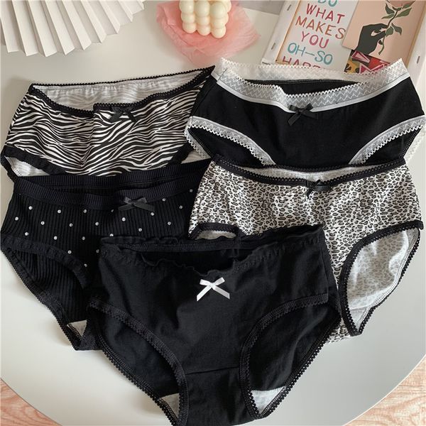 

women's panties 5 piecesset of women's cotton underwear zebra leopard printed underwear 230329, Black;pink