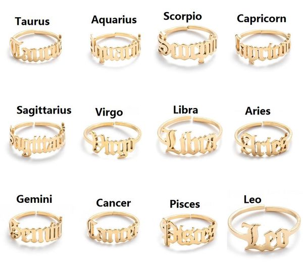 

adjustable stainless steel rings 12 constellations letter ring for woman opening wedding zodiac finger ring birthday jewelry gift, Silver