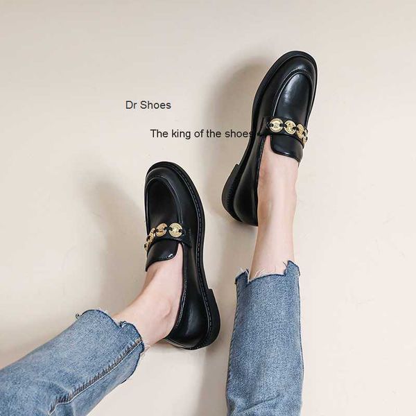

dress shoes small fragrant coin autumn new round toe british split flat heel fashion tall women's single shoes, Black