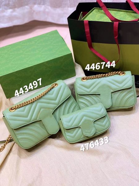 

women marmont quilted shoulder bags 3 sizes 16.5cm 22cm 26cm soft light green genuine leather with gold chain strap lady classic crossbody b