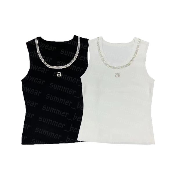 

rhinestone letter knits women sport tank summer breathable knitted tee gym yoga, White