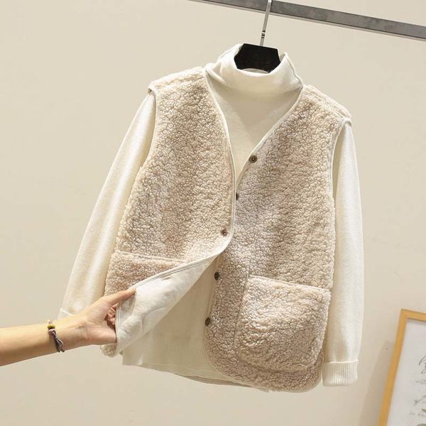 

women's vests autumn wool women's tank coat winter white tank sleeveless jacket women's warm thick sleeveless tank 230329, Black;white