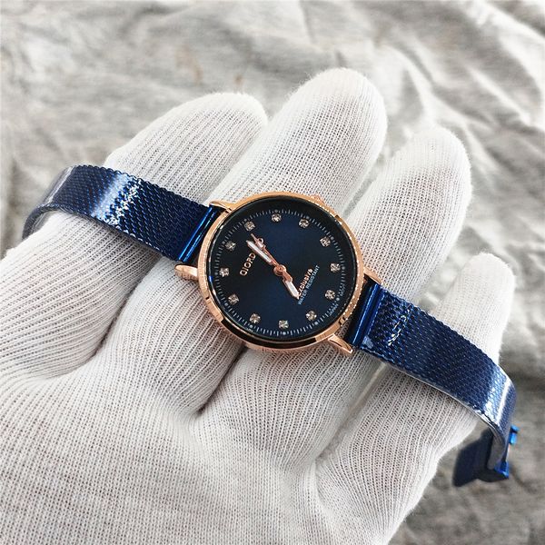 

rose gold case blue rhinestone dail watches lady wristwatches cuff bracelet nice designer stainless steel women watch quartz clock, Slivery;golden