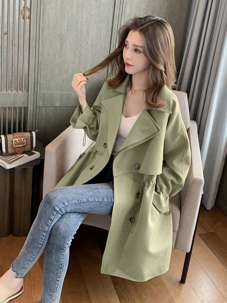

women's trench coats 2023 women spring autumn lapel double breasted drawstring light weight casual midi long ladies windbreak 230329, Tan;black