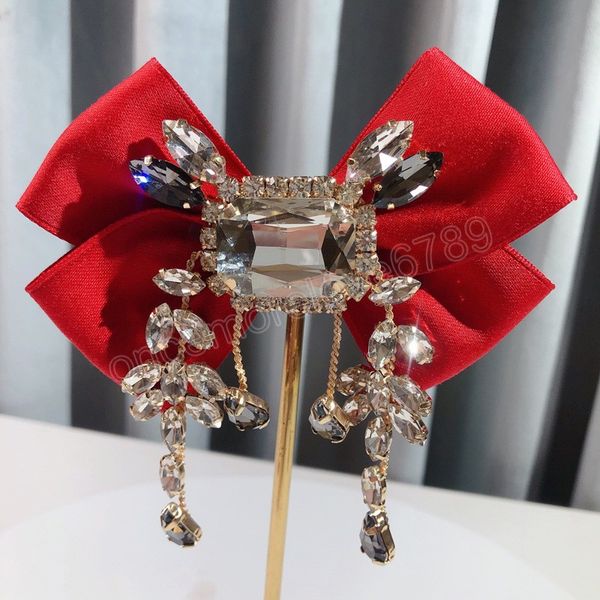 

fabric bowknot brooch rhinestone tassel british style bow tie female shirt collar pin vintage brooches for women accessories, Gray