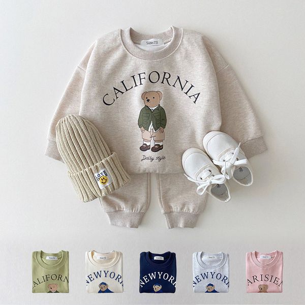 

clothing sets baby boys and girls clothing set childrens bear pull sweatshirtsimple cotton sweatpants 2pc childrens clothing boys set 230329, White