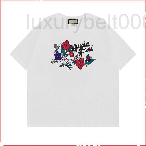 

women's t-shirt designer short sleeve t-shirt summer new classic flower round neck versatile casual comfort for men women lv5s, White