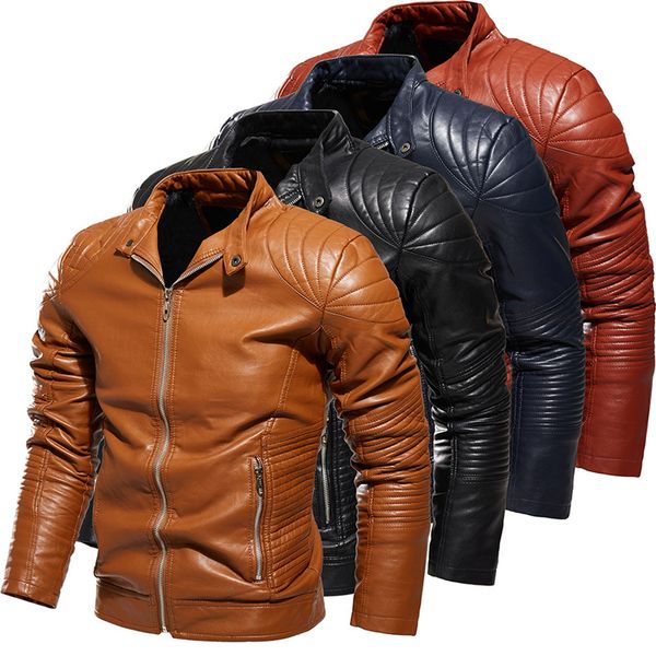 

fashion autumn winter pu leather jacket men coats stand collar zipper black motor biker motorcycle leather jackets overcoat ssh9enjs902