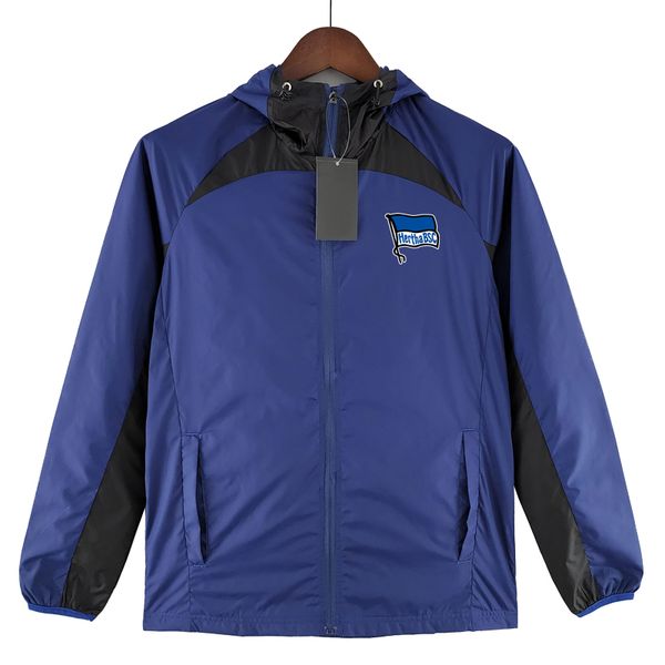 

2023 hertha bsc mens jackets full zipper hooded soccer windbreaker hoodie windproof football jacket winter sports windbreakers coats size s-, Black;brown