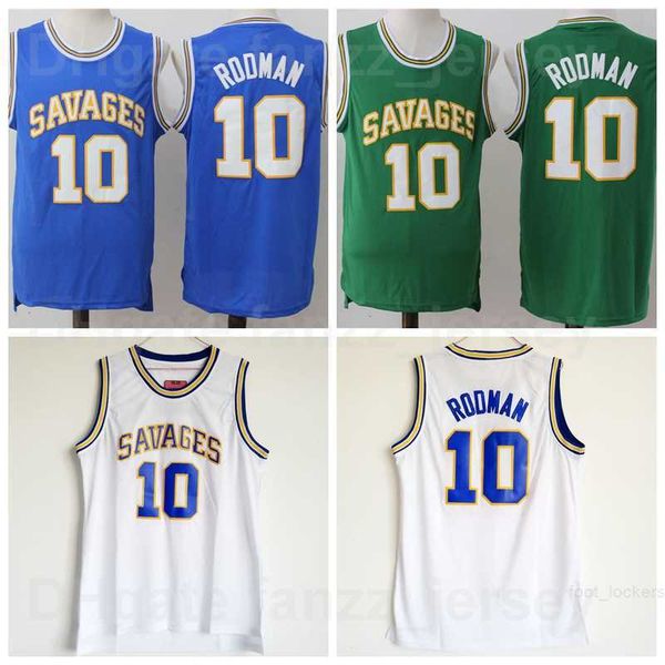 

ncaa college oklahoma savages high school dennis rodman basketball jersey 10 man university team color green blue white for sport fans shirt, Black